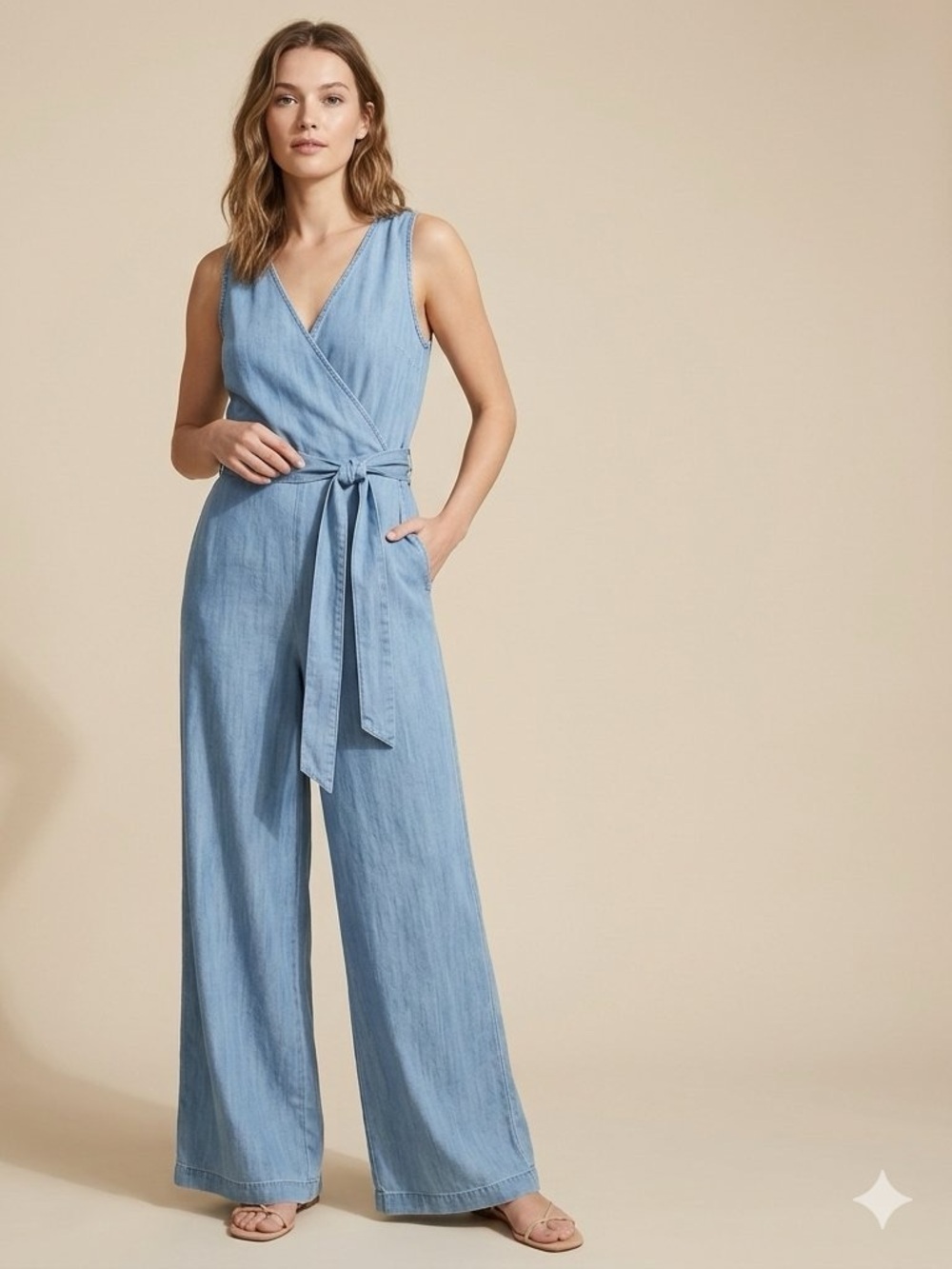 J.Crew Point Sur Chambray Faux Wrap Wide Leg Jumpsuit - Size 4